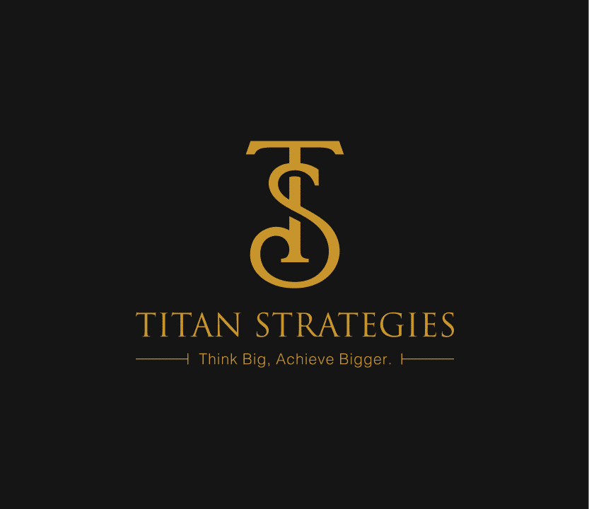Titan Strategies logo, gold on charcoal