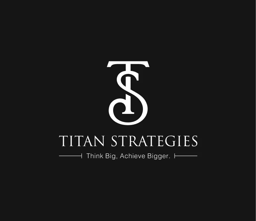 Titan Strategies logo, white on charcoal
